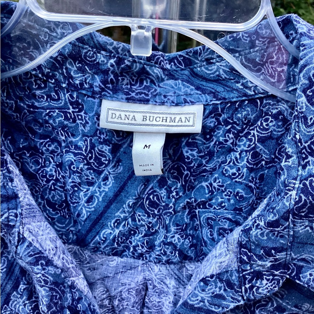 Dana Buchman Blue Paisley Linen Sleeveless Button-Down Top (Discontinued!) - M - Picture 3 of 5